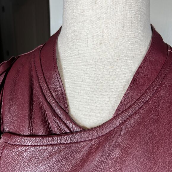 Cleobella Everly Fringe Moto 100% Genuine Sheep Leather Jacket Burgundy Red L - Picture 3 of 13